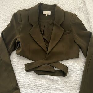 NWOT Torn by Ronny Kobo Cropped Olive Blazer Sz XS